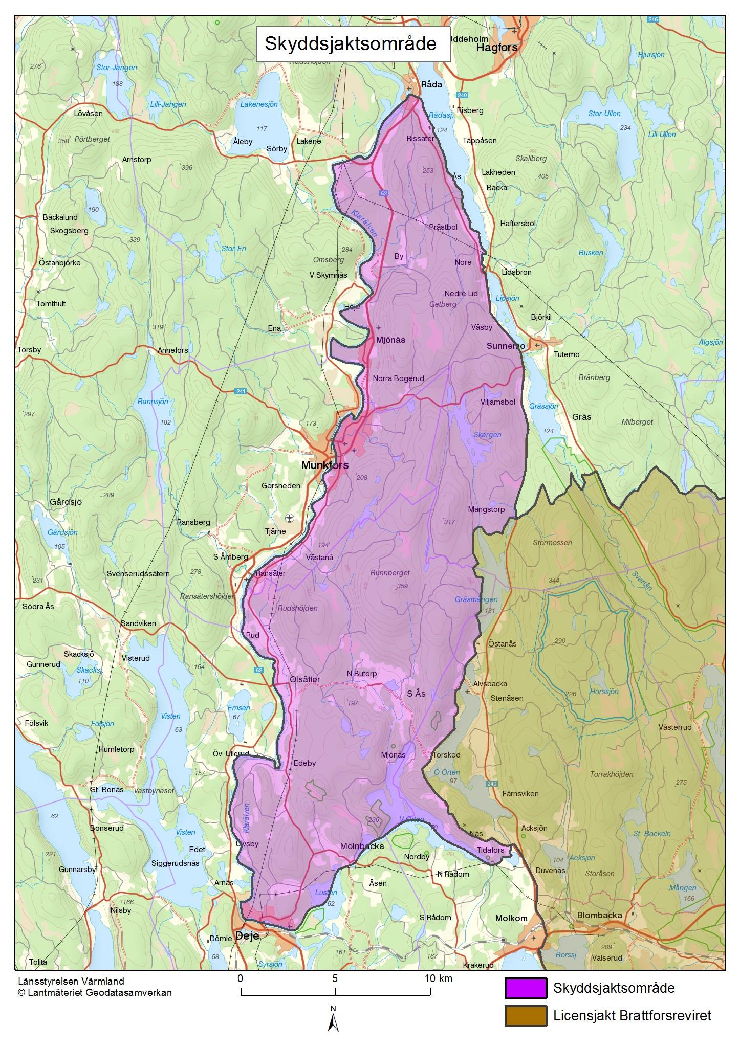 Skyddsjaktsområdet. Karta: Länsstyrelsen