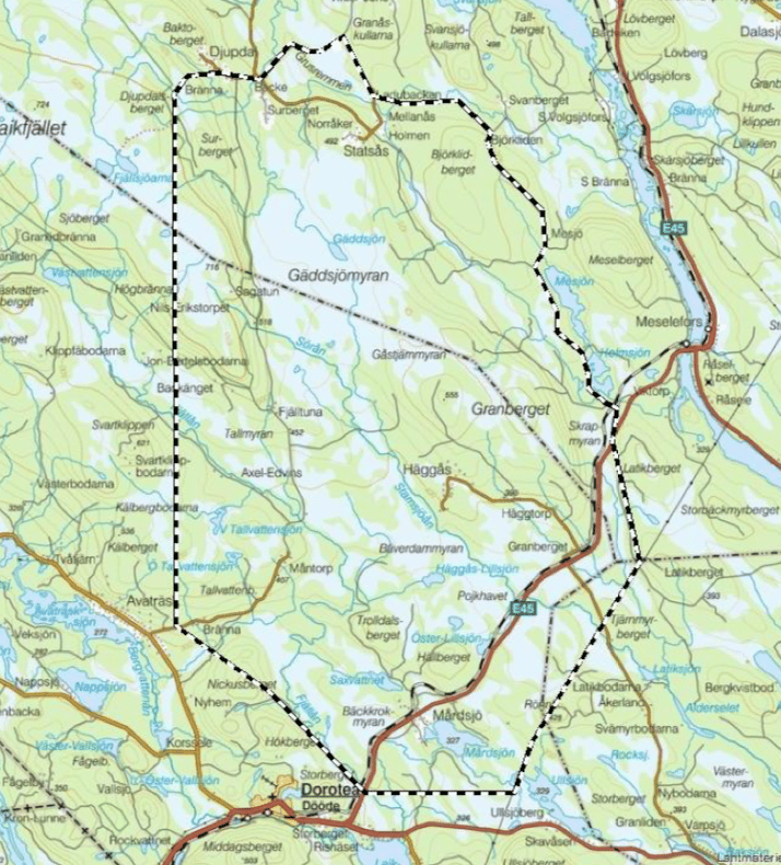 Jaktområdet norr om Dorotea i Västerbotten. Kart: Länsstyrelsen