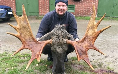 Johan Fredriksson med sin första fällda älgtjur. Foto: Privat