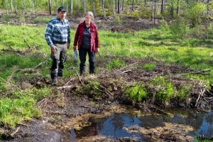Skogsstyrelsens Fredrik Jonsson och Anna Runesson diskuterar vilka effekter återvätningen av torvmarker får för viltet.