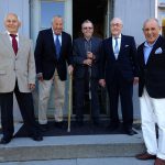 60-årsjubilerande viltmästare återsamlas på Öster Malma. Från vänster: Egon Karlsson, Ivar Jonsson, Lars Lindroth Alf Johansson och Paul Dahlberg.