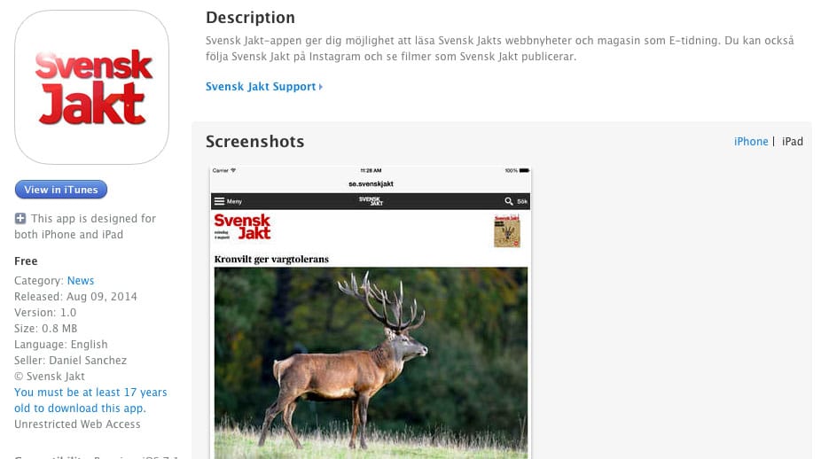 Nu finns Svensk Jakt som gratisapp även för iPhone och iPad.