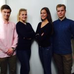 Från vänster Ossian Malmberg, kommunikationsansvarig, Tove Svanborg, ekonomiansvarig, Klara Åkerlind, marknadsansvarig och Jakob Hannerz, UF-företagets VD.