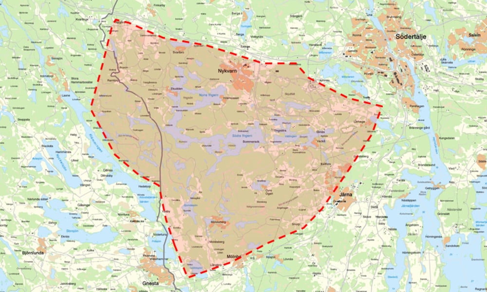 Sjundareviret är ett av landets minsta vargrevir. Karta: Länsstyrelsen i Stockholms län