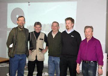 Jaktskyttar med tillförsikt och utvecklingsplaner på mötet i Trädgårdstorp, Linköping: Gunnar Kjellin, Jocke Smålänning, Preben Garner, Daniel Andersson och Håkan Wiktander. Foto: Benny Grankvist