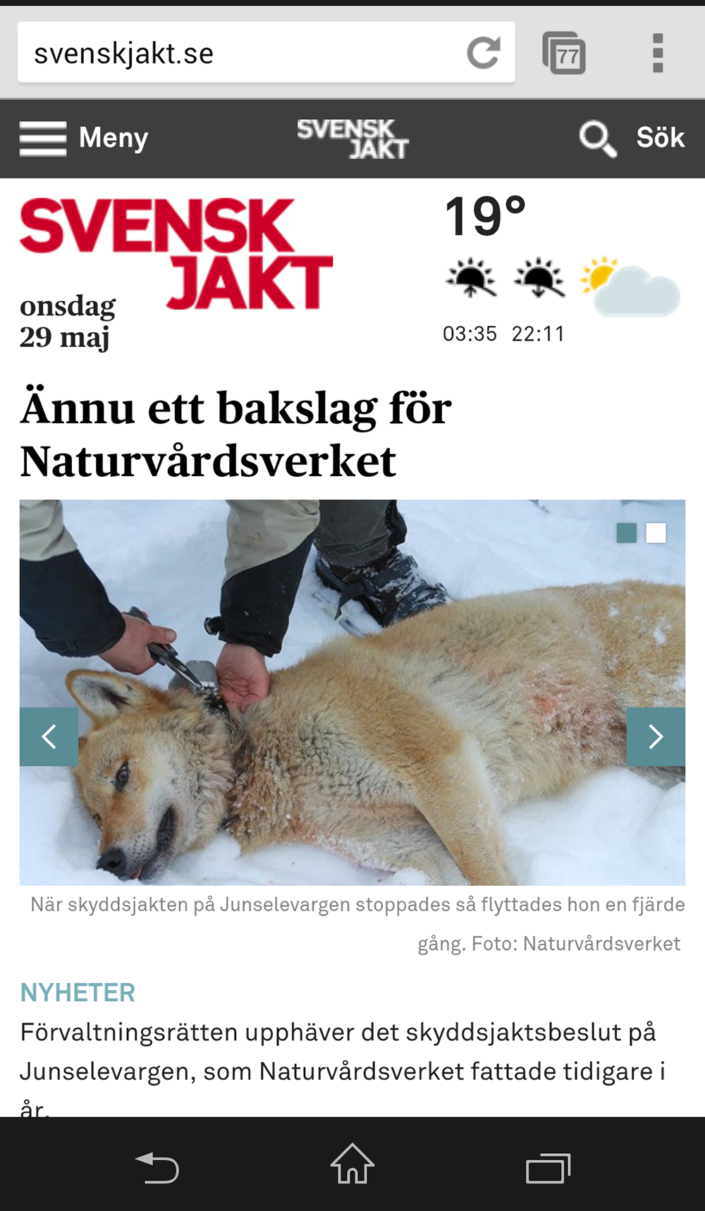 Mobilversionen av Svensk Jakt.