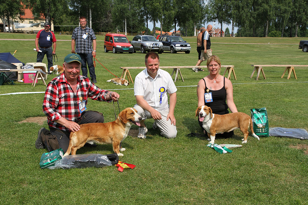 Lördagens utställning: BIR Viskadrevets Cosmos (t.v.), ägare Kurt Jörgensen, Sävsjö. BIM Stjärnskogens Filippa III, ägare Annelie och Håkan Hedekäll, Norberg. Foto: Lars Davidsson